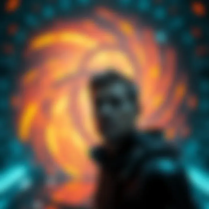 A visual of a shifter looking worried in front of a swirling portal, symbolizing risky dimensions. The background shows advanced technology concealing the portal.