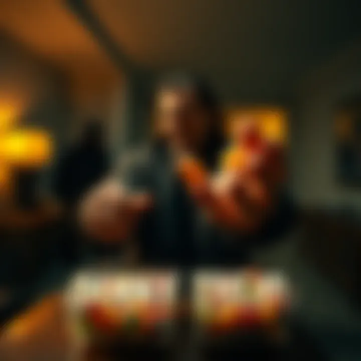 Danny Trejo stands in a dimly lit hotel room, holding jelly beans with a sinister smile, as shadowy figures loom in the background.