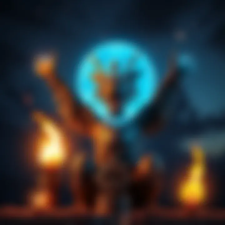 A visual representation of Dantalion, depicted as a trickster spirit with playful features, surrounded by symbols of peace and reconciliation, set against a night sky.