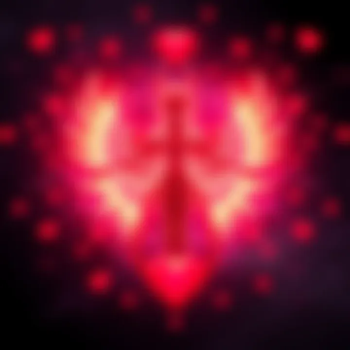 A symbolic representation of Dantalion surrounded by hearts, with a glowing aura emanating from it, symbolizing love and connection.