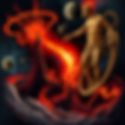 A depiction of Dante Alighieri's Inferno with a cosmic background showing a planetary collision, illustrating the connection between literature and celestial events.