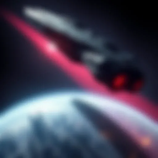 A menacing alien spacecraft looms above a cityscape, casting a shadow, suggesting threats to humanity.