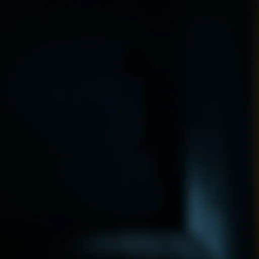 A shadowy figure looms in a corner of a dimly lit room, evoking a sense of fear and unease.