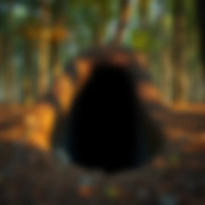 Dark pit in a wooded area A dark pit in the ground that blocks light, surrounded by trees