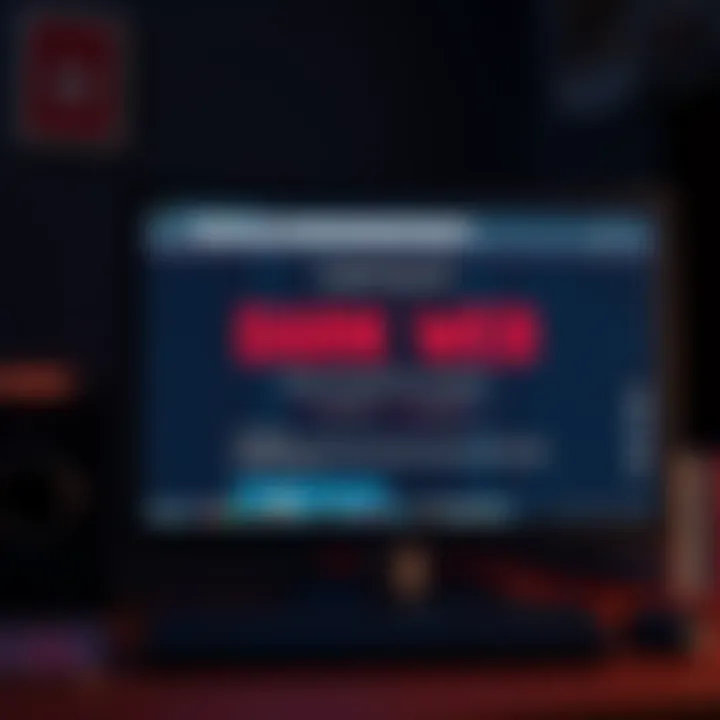 A computer screen displaying a dark web browser with hidden content and security warnings