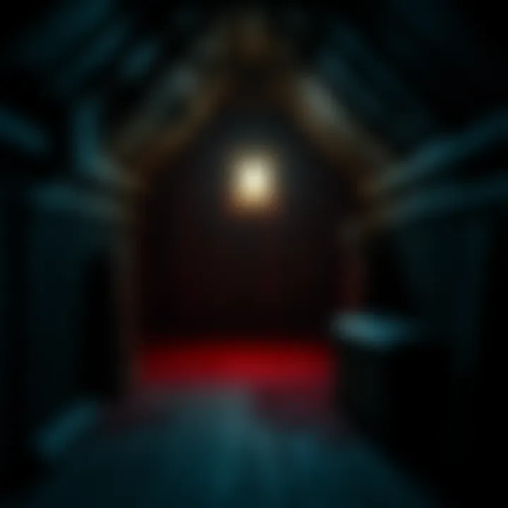 A dimly lit attic showing shadows and an old wooden chest, suggesting a haunting atmosphere after mysterious knocks.