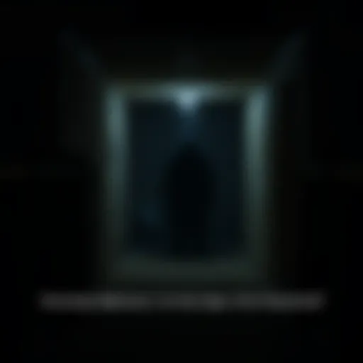 A dark basement with dim light revealing a shadowy figure lurking in the corner.