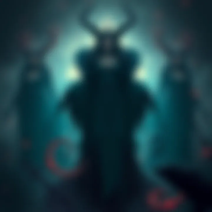 A representation of dark goddess figures including Hecate, The Morrigan, and Lilith, surrounded by mystical symbols and shadows.