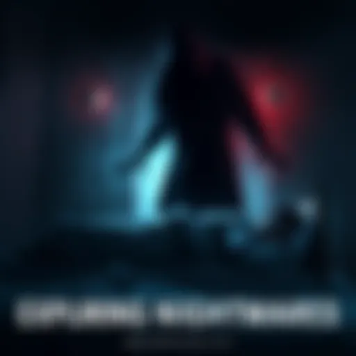 A shadowy figure looms over a sleeping person, conveying the feeling of dread and fear associated with nightmares.