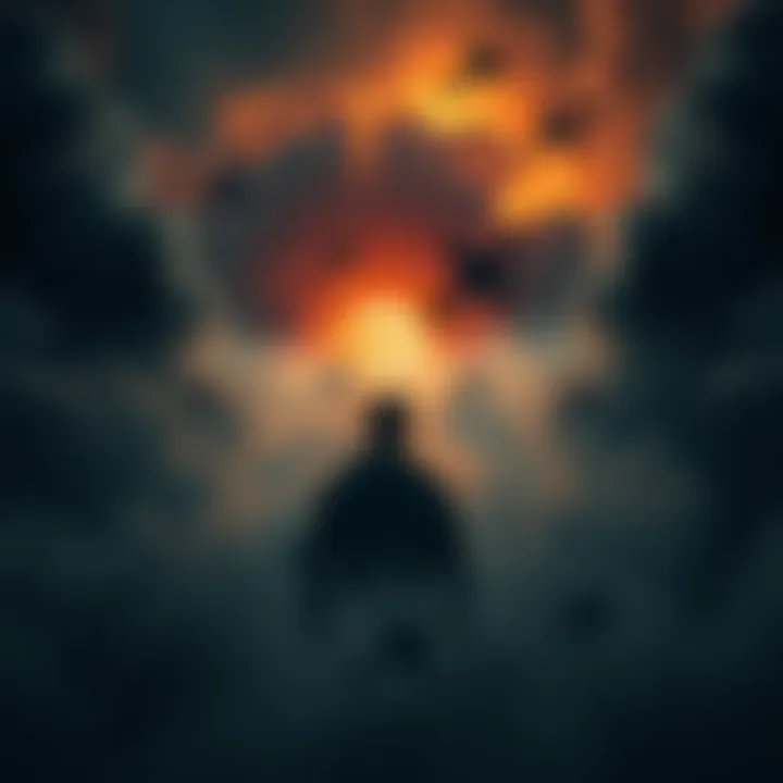 A person surrounded by dark clouds and falling airplanes in a dreamlike setting, illustrating vivid apocalyptic nightmares.