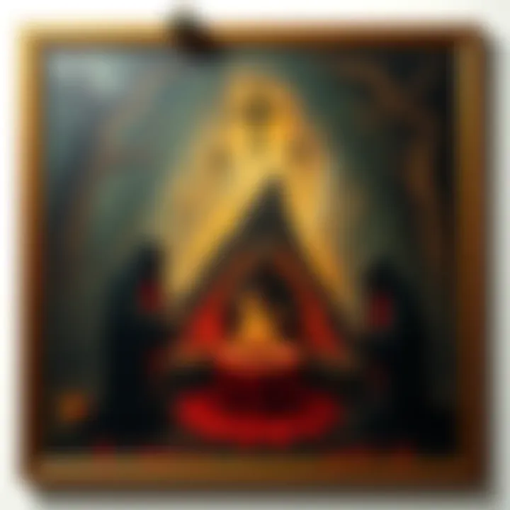 A disturbing painting depicting sinister ritual imagery associated with Epstein Island and allegations of abuse