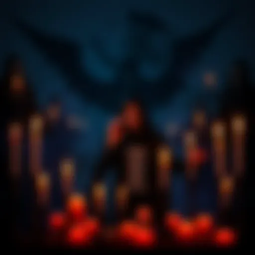 A person performing a dark spell surrounded by candles and shadowy figures, symbolizing fear and paranormal activity.