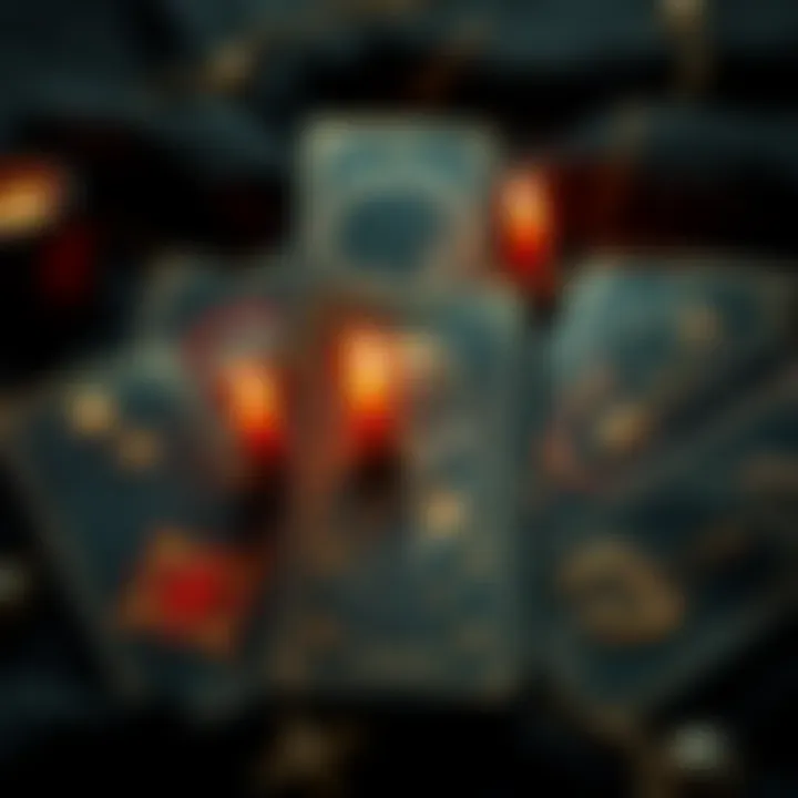 A collection of dark-themed tarot cards from the Book of Shadows, featuring eerie symbols and imagery.
