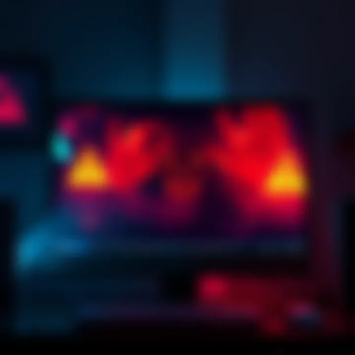 A computer screen displaying disturbing darkweb video content with ominous visuals and warning signs