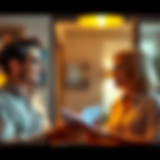 Darryl and April hold a conversation about whether to charge for their services, with expressions reflecting the debate.
