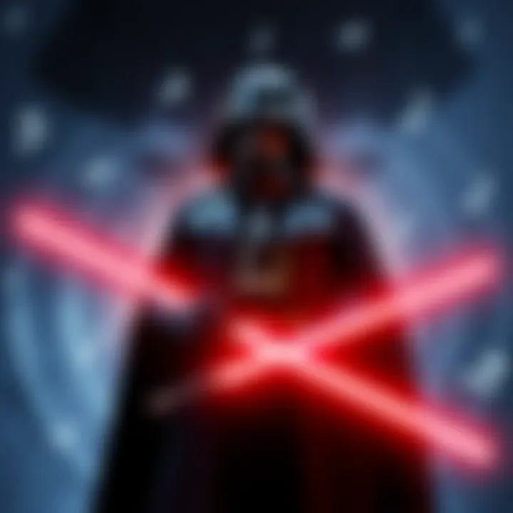 Darth Vader in a Star Wars scene Darth Vader standing in a dramatic pose with a lightsaber, iconic music notes around, referencing his famous line from the movie.