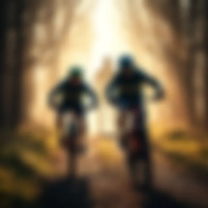 Two brothers riding bikes through Dartmoor with a shadowy figure in the background