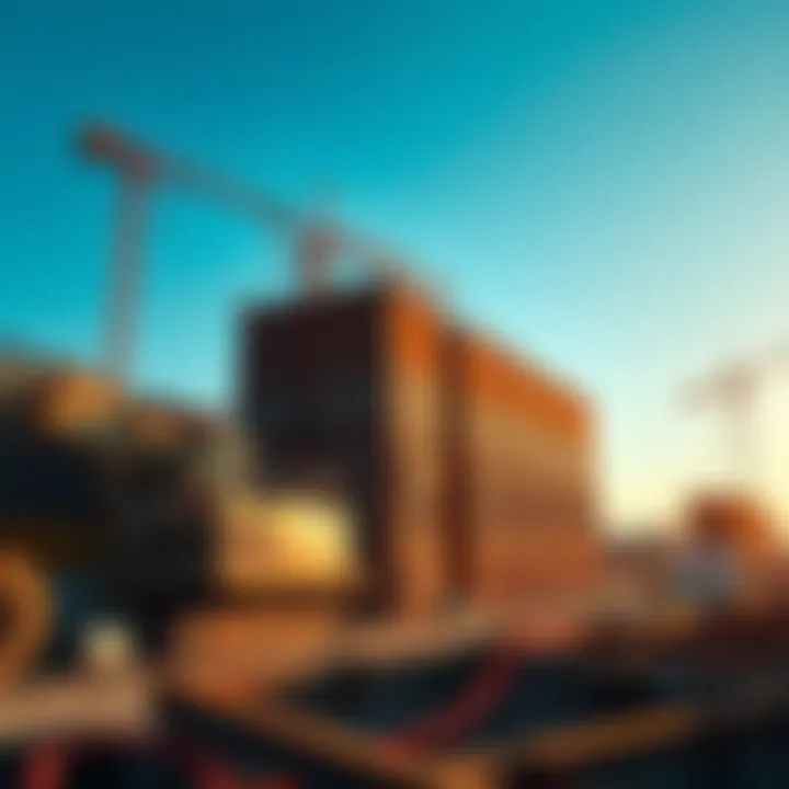 A new data center being built with heavy machinery and workers on site, set against a clear blue sky.