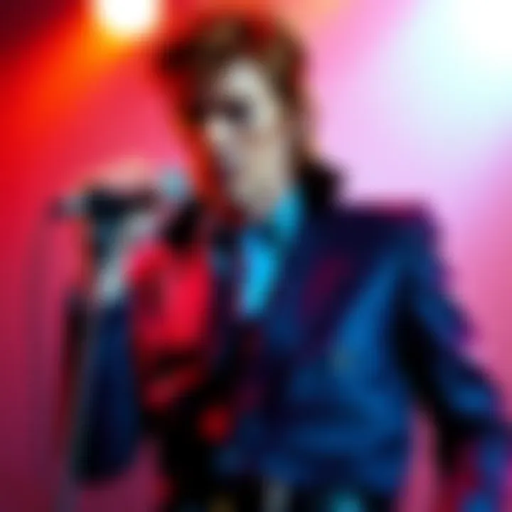 David Bowie performing in 1970, wearing a unique outfit and hairstyle, embodying the spirit of his album 'The Man Who Sold the World'.