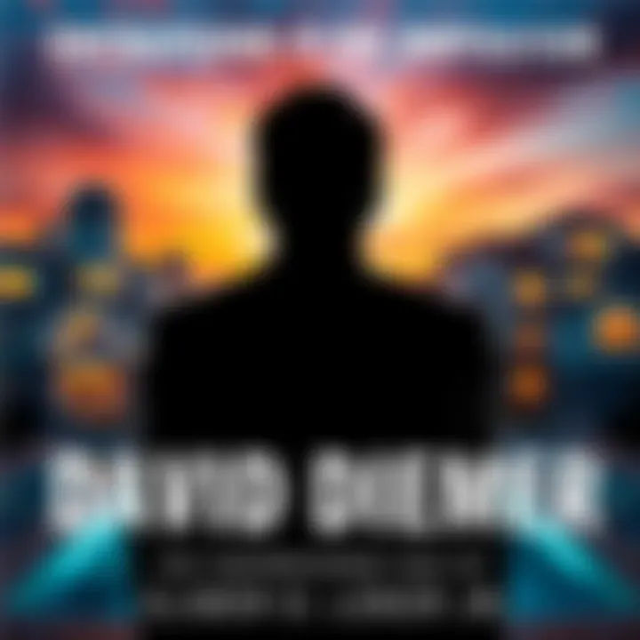 A shadowy silhouette of David Diemer against a backdrop of luxury properties, hinting at his controversial claims