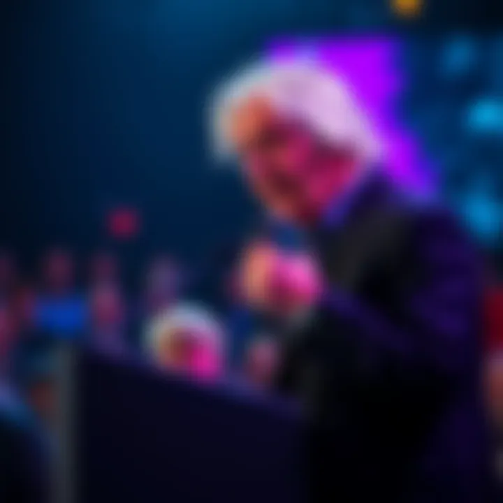 David Icke speaking at an event David Icke at a podium discussing his controversial theories, with an audience listening intently.