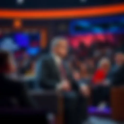 David Grusch sits on the Dr. Phil show stage, discussing alien interactions, with a serious expression as the audience listens intently.
