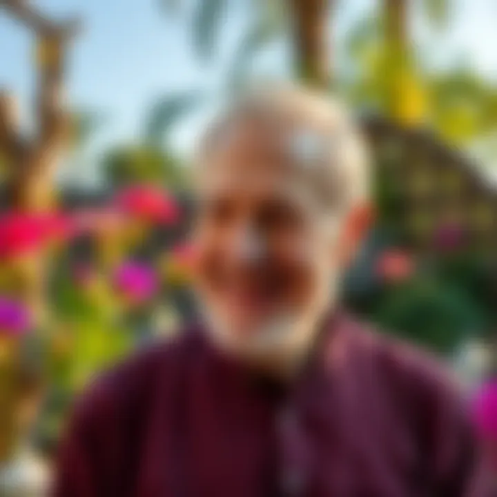 David Hawkins, a spiritual teacher, smiling in a serene garden setting, reflecting on life and teachings about high vibrations and letting go.
