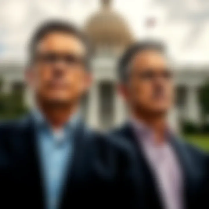 Two DEA agents, Glenn Dutton and William B. Lintz, standing with serious expressions in front of a government building, highlighting the legal controversy surrounding their actions.