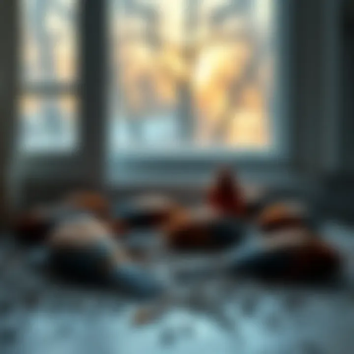 A view of dead birds lying on the ground near a home window, raising questions about their cause of death.