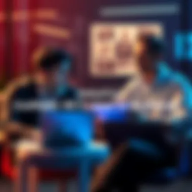 Debate on Jesse Michaels and Ross Coulthard Two people discussing the controversy around Jesse Michaels and Ross Coulthard with laptops and notes in front of them