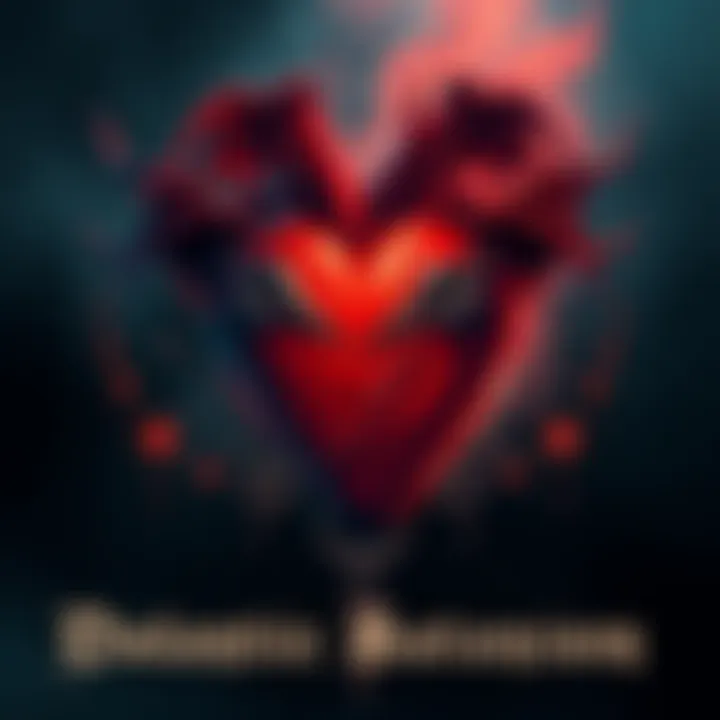 A dark-themed illustration showing a heart entwined with gothic symbols, representing the misconceptions of romantic Satanism.