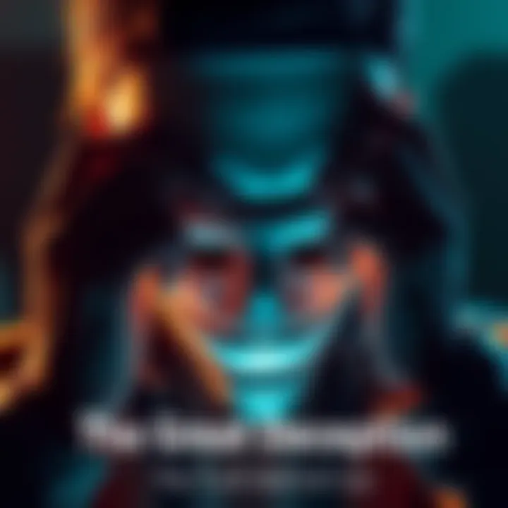 A person peeling back layers of a mask to reveal hidden truths, with shadows representing lies in the background.