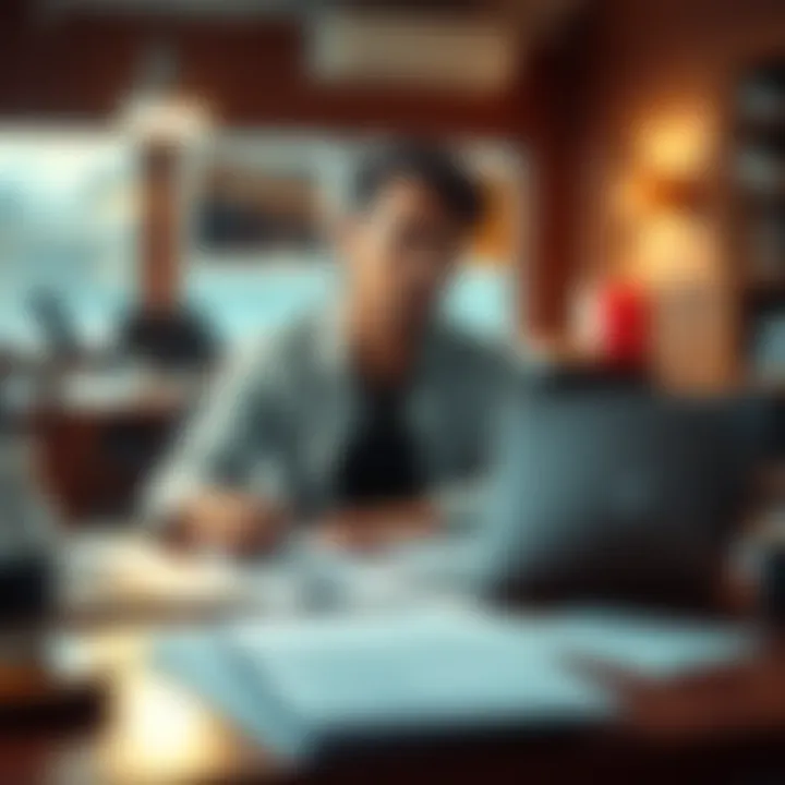 Dedicated Person Working A focused individual working hard on their goals at a desk with a laptop and papers around them, representing commitment and dedication in life.