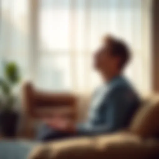 Individual sitting calmly and practicing deep breathing techniques to alleviate shallow breathing