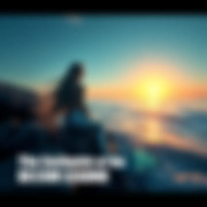 A mermaid with long flowing hair sitting on a rock by the sea, gazing out at the waves. The setting sun casts a warm glow on the water, highlighting the mermaid's shimmering tail.