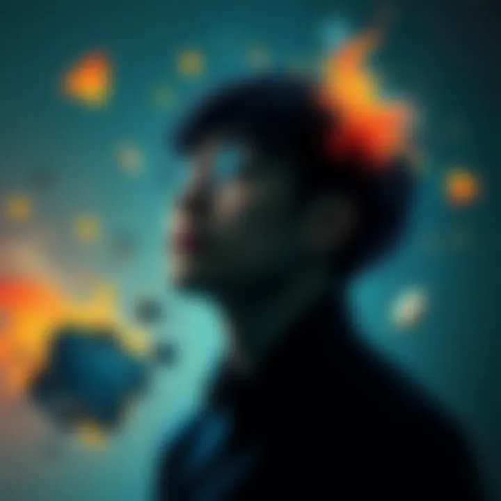 A person pondering deep thoughts with abstract shapes around them, representing complex ideas.