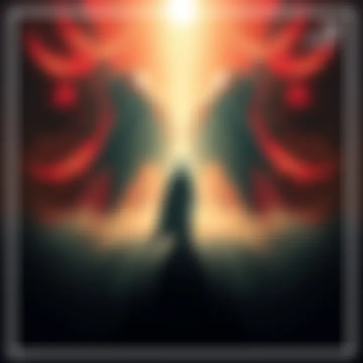 An abstract depiction of the demiurge, showing a figure surrounded by light and shadow, symbolizing hidden truths and intentions.