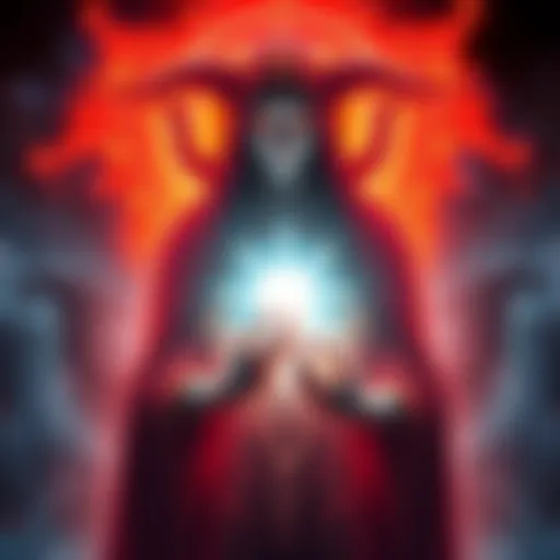 An artistic depiction of Yaldaboath, the Demiurge, with a glowing divine spark within a human figure, symbolizing Gnostic beliefs.