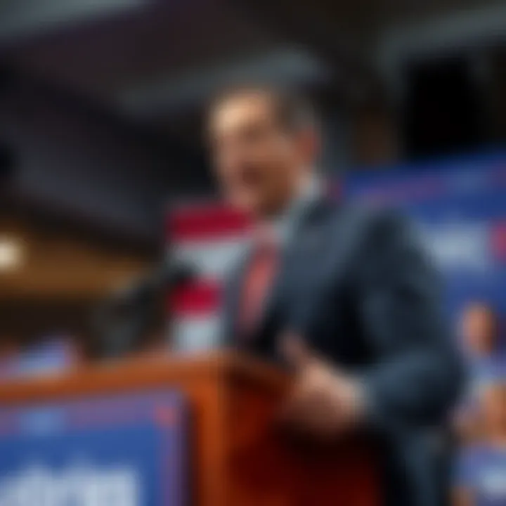 Democrat discusses political strategies A prominent Democrat speaking at a podium, addressing a crowd about the need for Americans to face hardship for political gain.