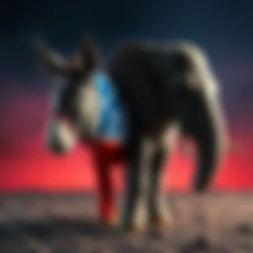 The donkey symbolizing the Democratic Party and the elephant symbolizing the Republican Party side by side