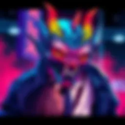 A vibrant illustration of a charismatic demon with colorful features, exuding charm and allure, standing next to a person who looks intrigued.