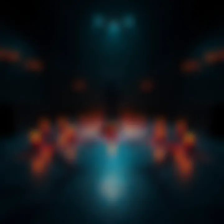 A dark room with candles lit around a pentagram on the floor, where a person is performing a ritual to invoke a demon.