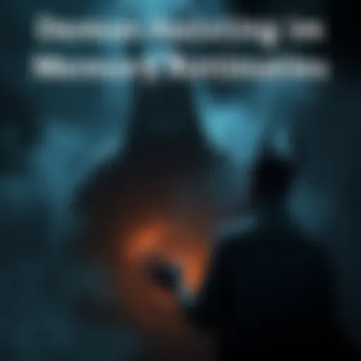 A shadowy figure representing a demon helps a person access blocked memories, surrounded by mist and faint glowing lights.