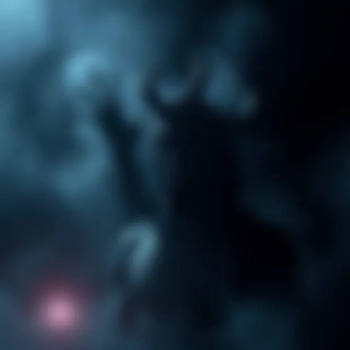 A dark figure representing a demon, surrounded by shadows, symbolizing malevolence and uncertainty in purpose.