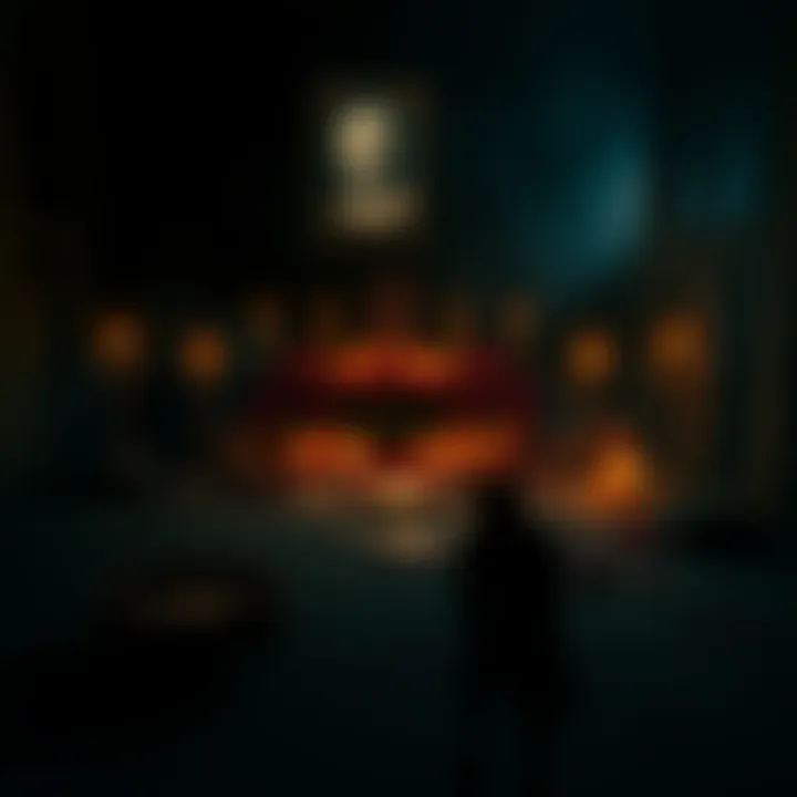 A dark room with an altar, candles lit, and a person drawing symbols on the floor, preparing for a ritual to either invoke or evoke a demon.