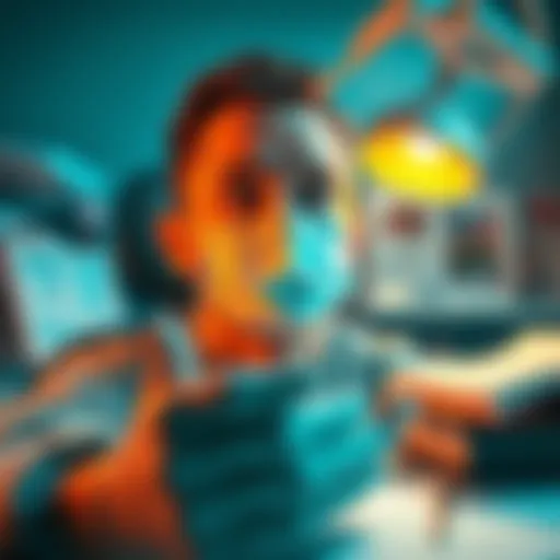 A person looking for advice on dental work and insurance issues, surrounded by dental tools and paperwork.