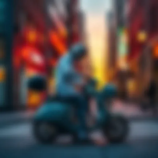 A dental doctor on a scooter giving mobile dental care to a patient in a city