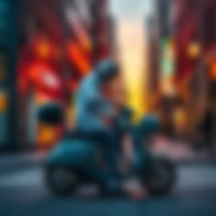 A dental doctor on a scooter giving mobile dental care to a patient in a city