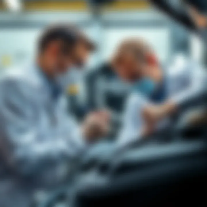 A dentist examining a patient's teeth while a car mechanic checks an engine, showcasing the similarities in their approaches to diagnosis and upselling tactics.