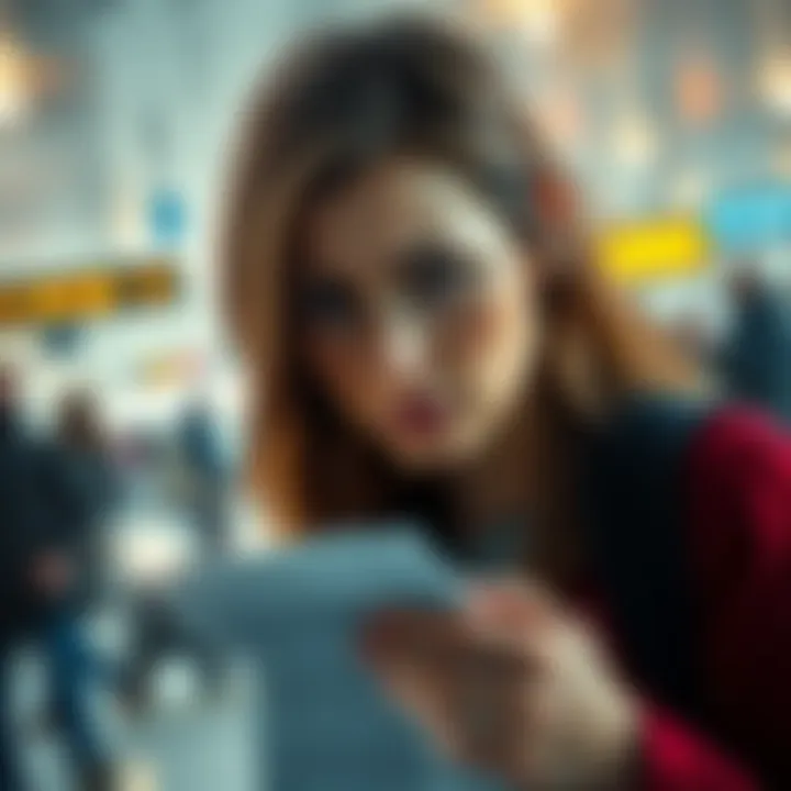 A woman in Denver airport looking distressed while holding a note warning of a 9/11 attack.